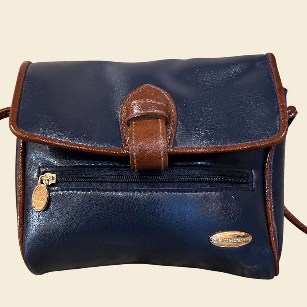 Vintage Liz Claiborne Crossbody Bag Navy Blue/Brown Trim